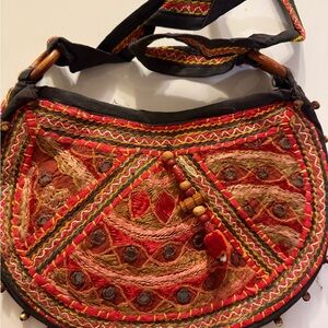 Embroidered Boho Shoulder Bag - Multicolor